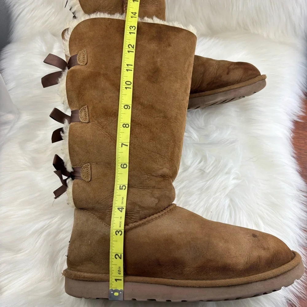 UGG Pull Up Bows Tan Winter Boots Size 9 Woman - Picture 15 of 15